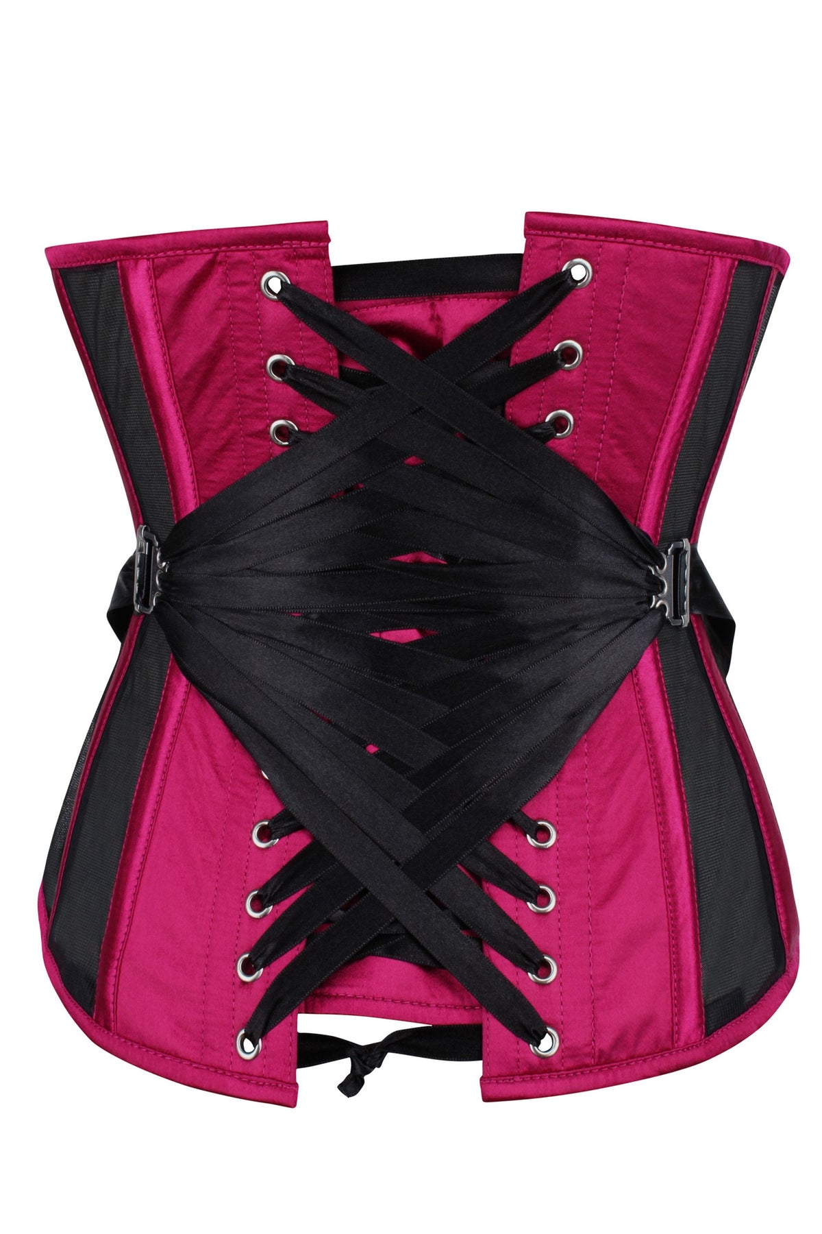 Bossy Pink Longline Mesh Underbust Corset With Fan Ribbon Lacing