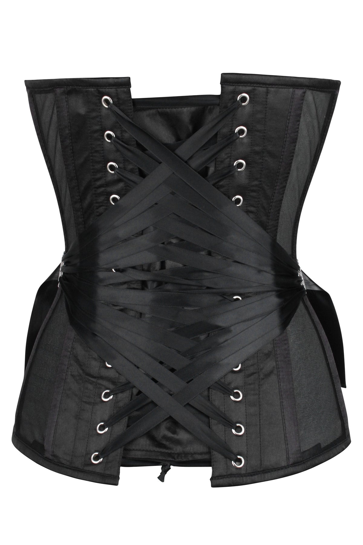 Black Overbust Mesh Corset With Fan Ribbon Lacing