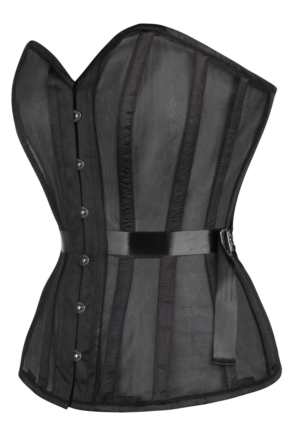 Black Overbust Mesh Corset With Fan Ribbon Lacing