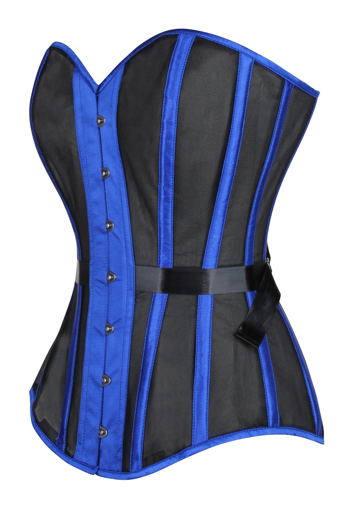 Blue Longline Overbust Mesh Corset With Fan Ribbon Lacing