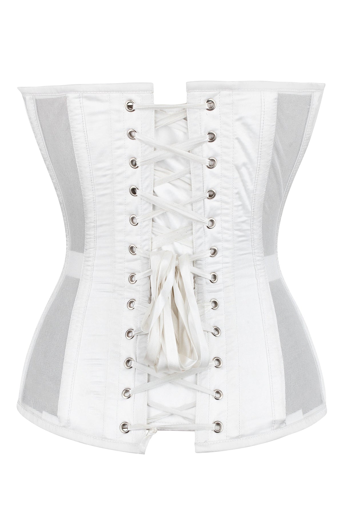 WHITE MESH AND LACE APPLIQUÉ CORSET