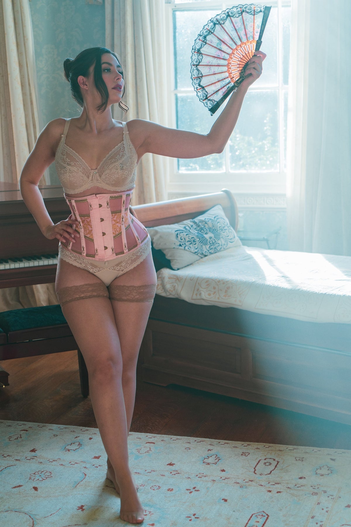 Historically Inspired Peach And Gold Underbust Corset