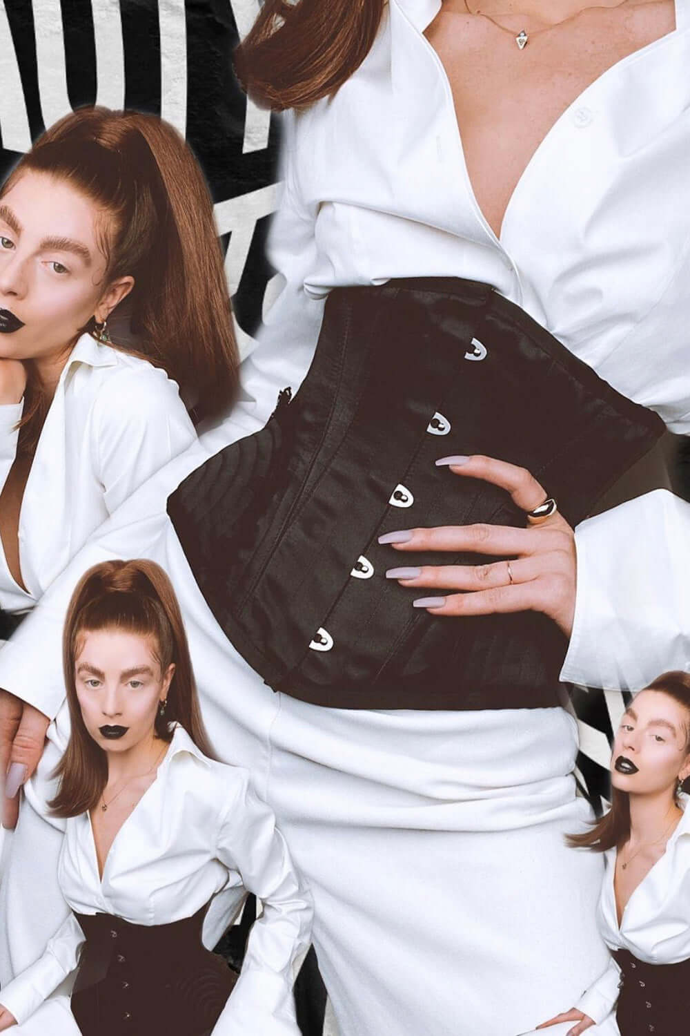 Black Burlesque Underbust With Bullet Hip Gores