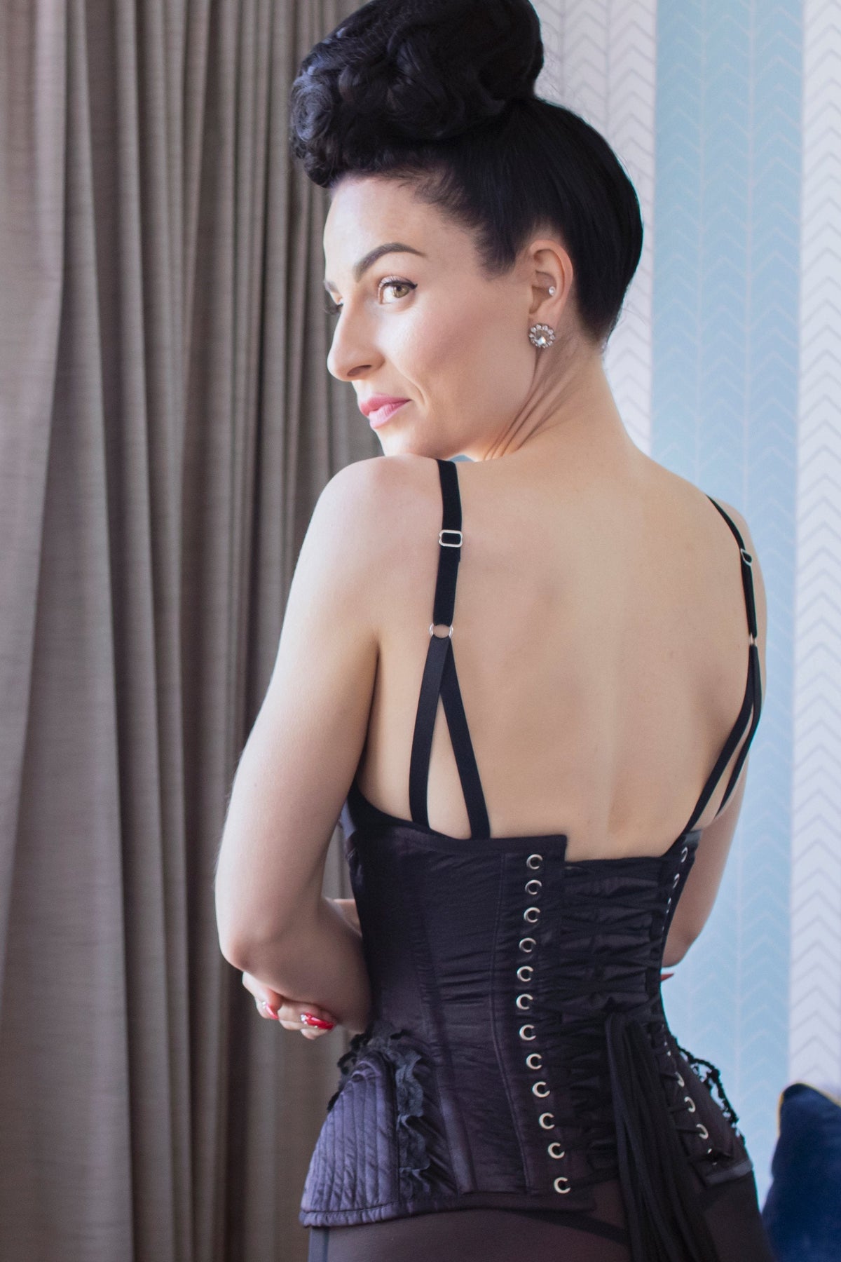 Black Burlesque Underbust With Bullet Hip Gores
