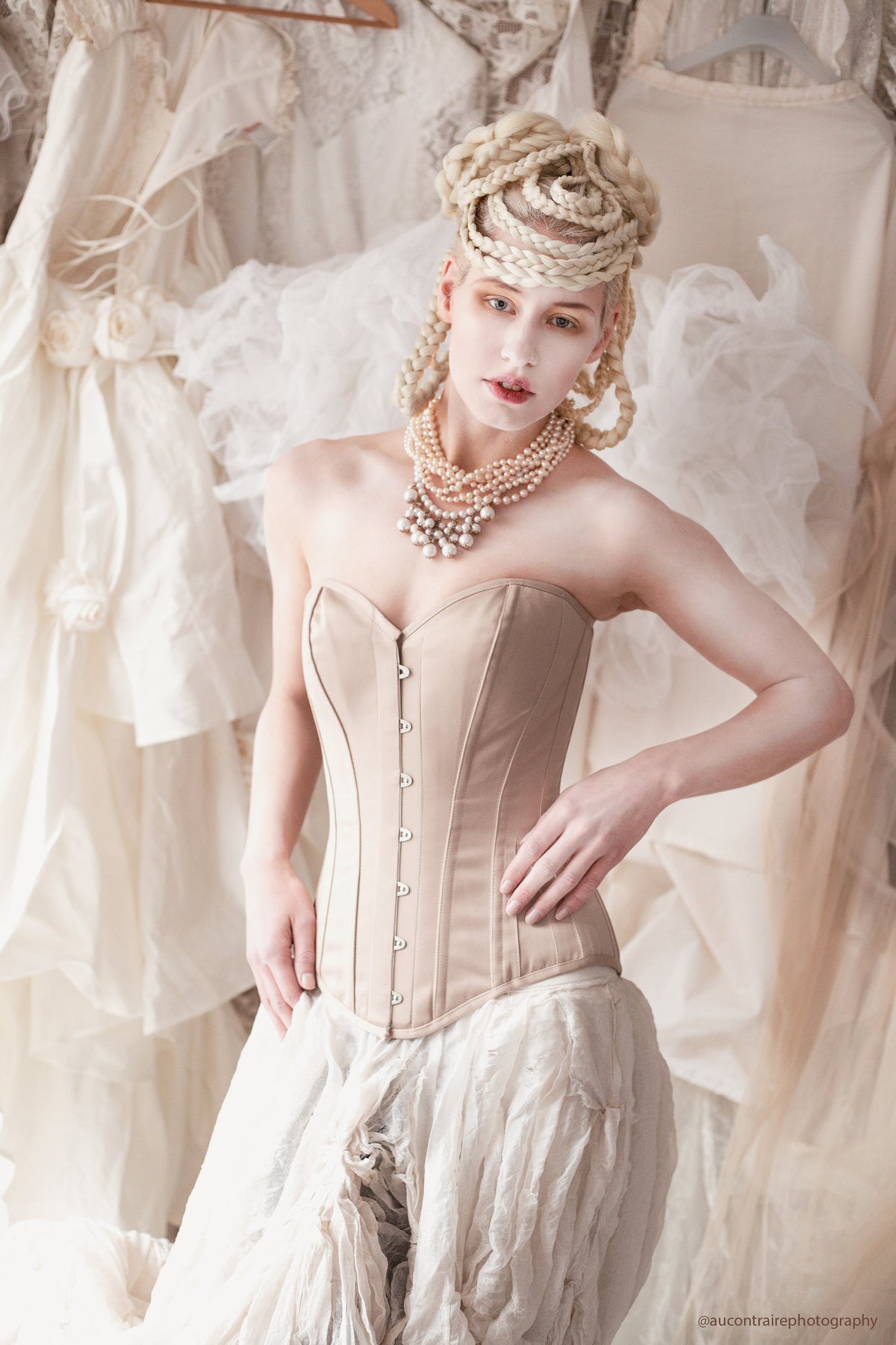 Champagne Matt Satin Longline Waist Taming Overbust