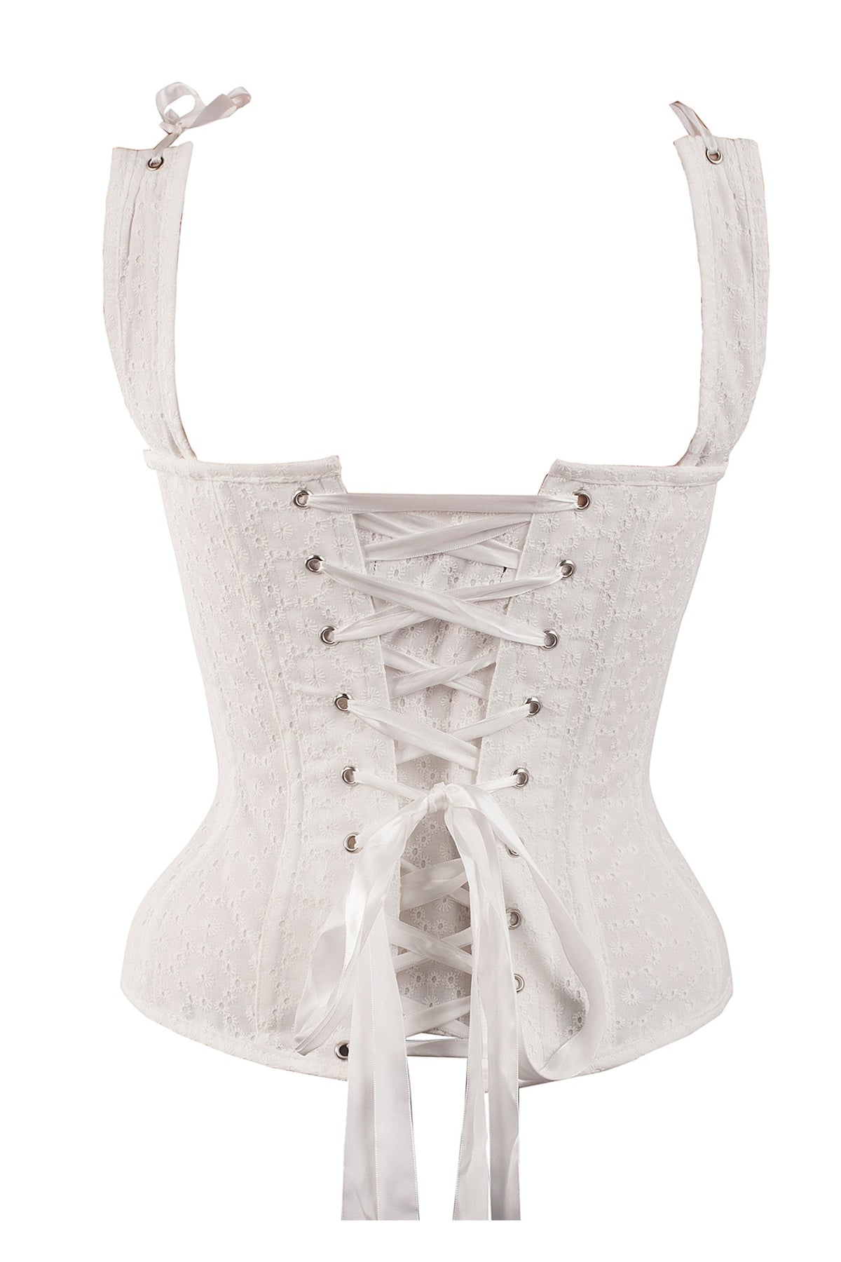 White Cotton Embroidery Anglaise Overbust With Gathered Bust
