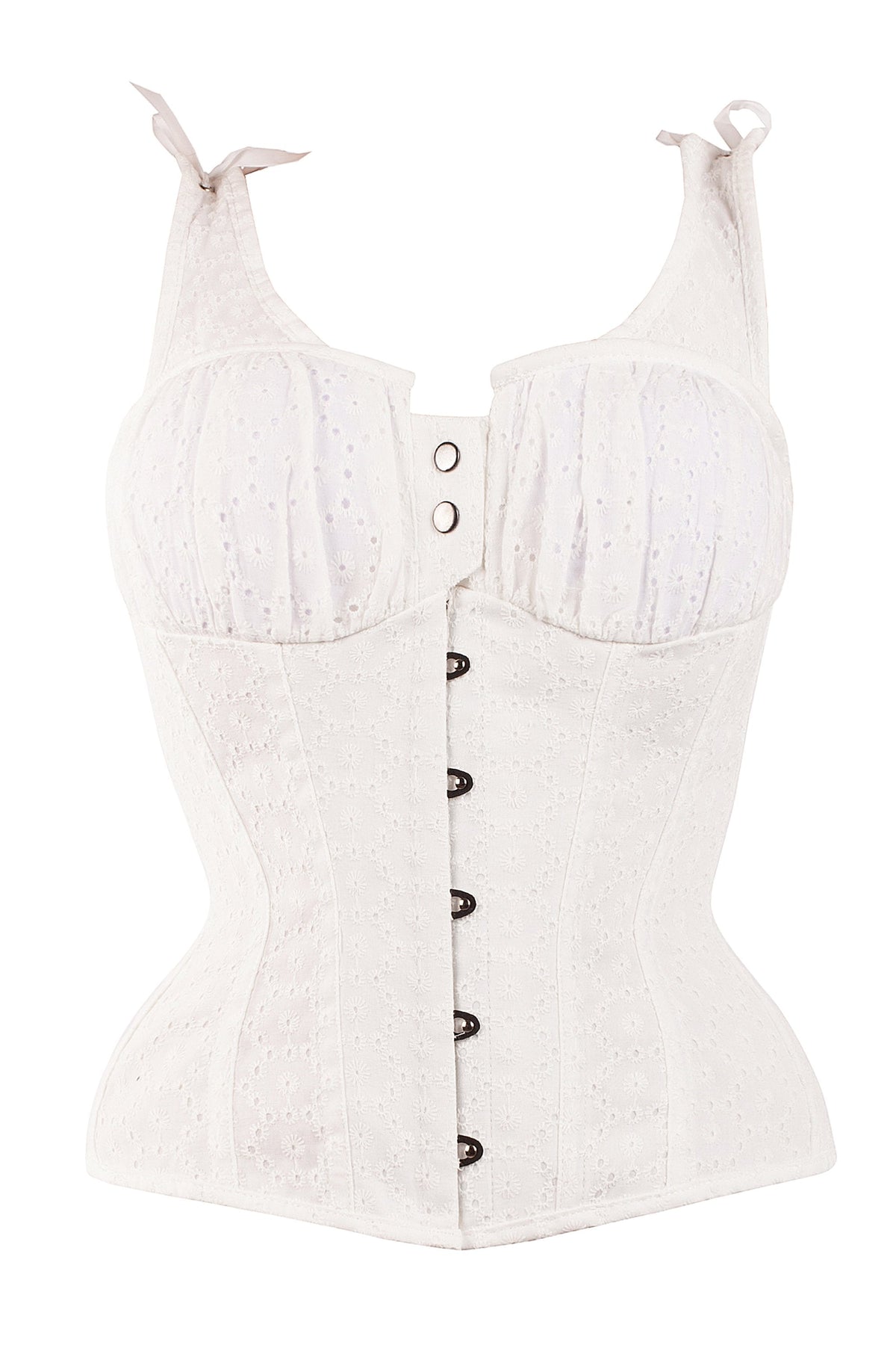 White Cotton Embroidery Anglaise Overbust With Gathered Bust