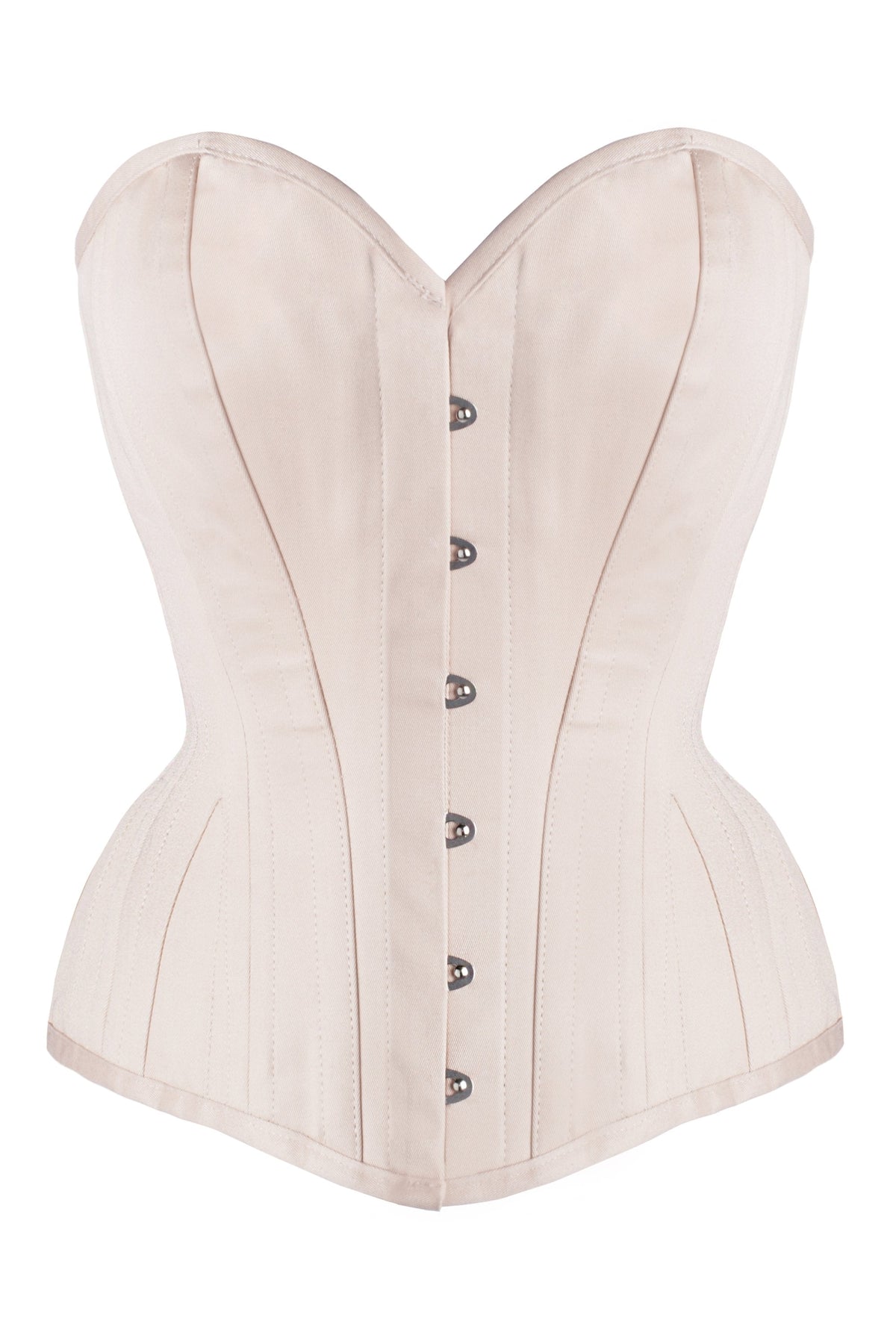 Pinky Beige Cotton Twill Classic Overbust Waist Trainer With Hip Gores