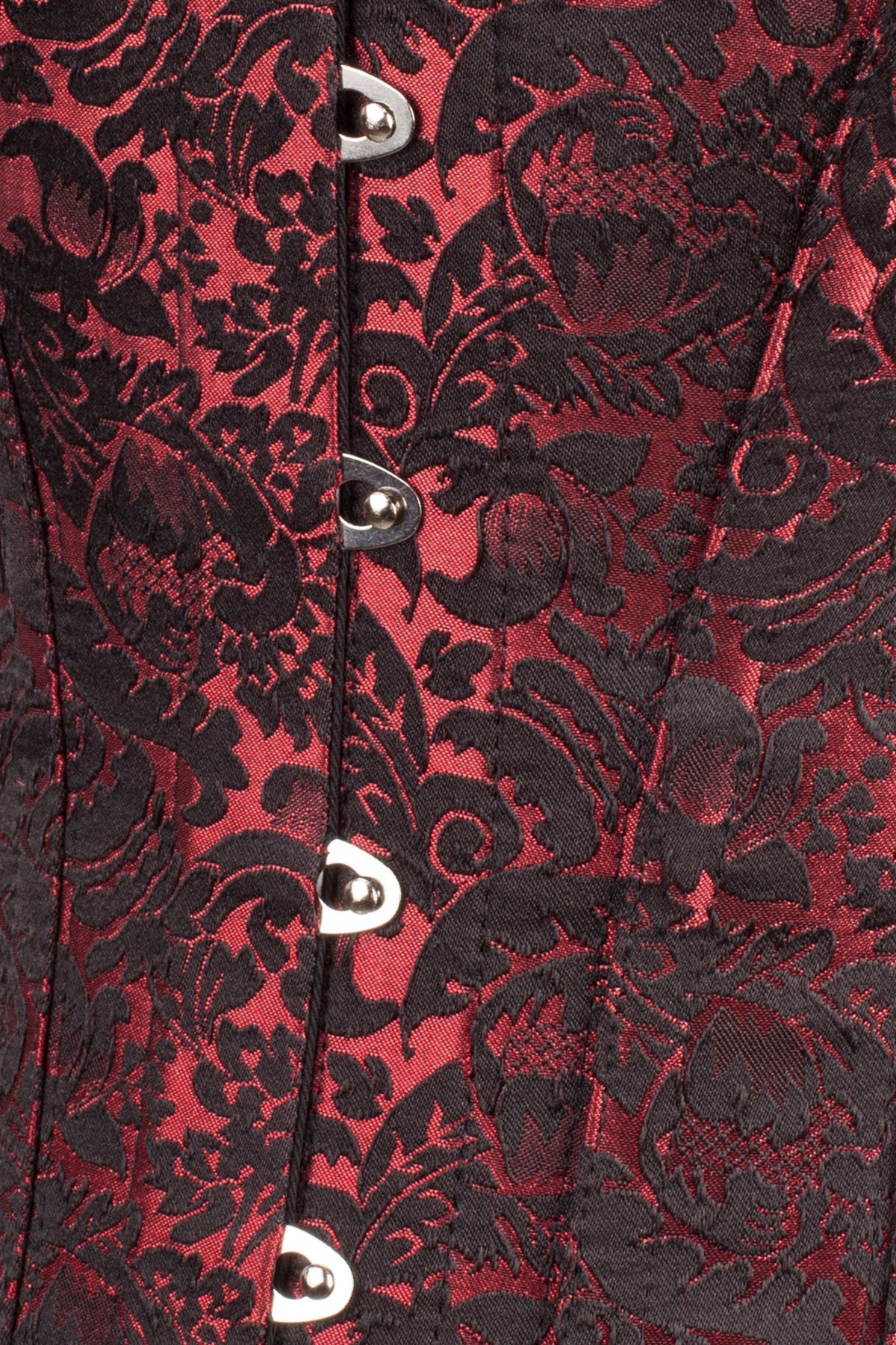 Long Red Brocade Pattern Corset With Hip Gores